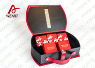 Customized Red Handle Recycled Paper Gift Box For Cakes / Hotel Promotion